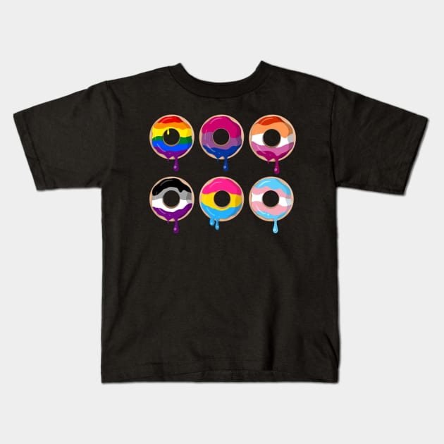 LGBTQ+ Pride Donuts Kids T-Shirt by LittleGreenHat